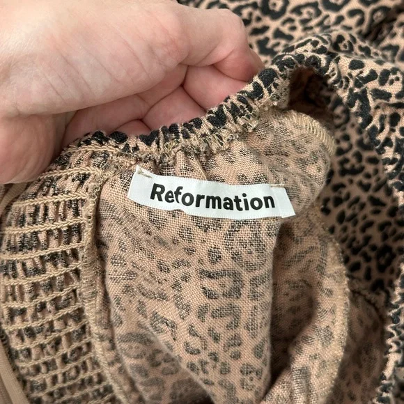 Reformation Toulouse Linen Off Shoulder Leopard Print Midi Dress size 4 - Picture 8 of 10